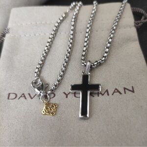 David Yurman Silver Necklace with Black Cross Pendant